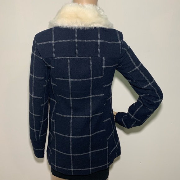 CoffeeShop A Line Plaid Peacoat Faux Fur Collar - Picture 4 of 6